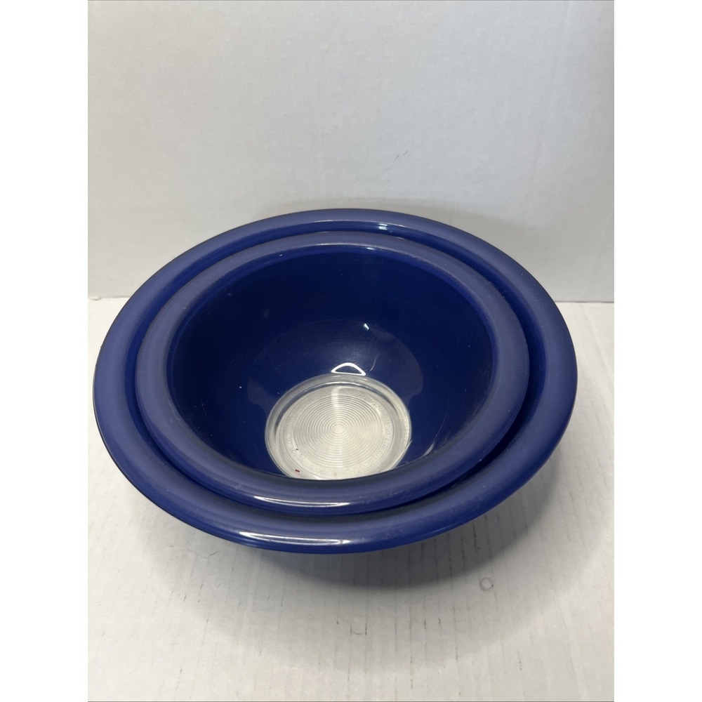 Vintage 80s Pyrex Cobalt Blue Over Clear Glass Nesting Mixing Bowls 322 And 323